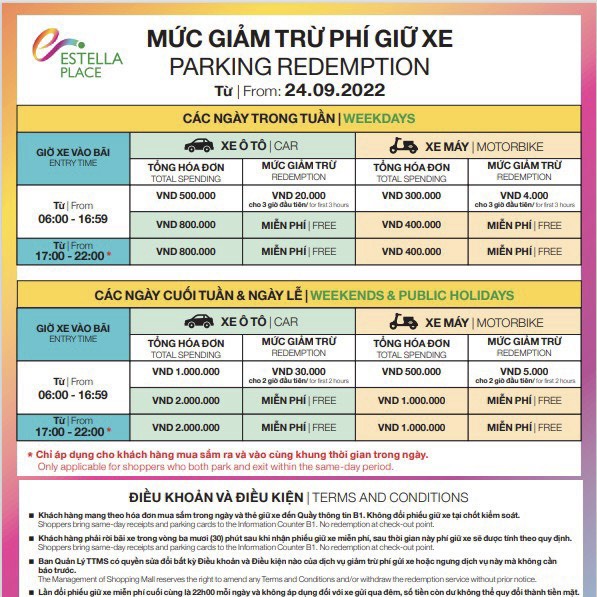 Mức giảm trừ phí gửi xe